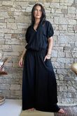 Basso Button Drape Cap Sleeve Shirt Black